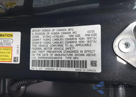 2025 Honda Cr-V Ex Awd z USA, uszkodzony, nr VIN 2HKRS4H43SH481514